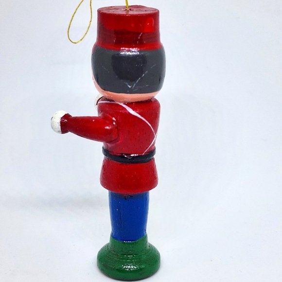 Vintage Christmas Standing Tin Soldier Hand Painted Wood Ornament - Picture 7 of 8